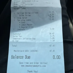 My receipt  of the total bill...Tell me what you think