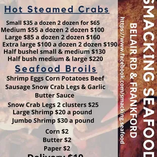  menu for a seafood restaurant
