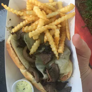 Philly cheesesteak with a pretty good aioli fry sauce
