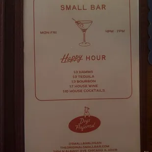 Happy hour menu