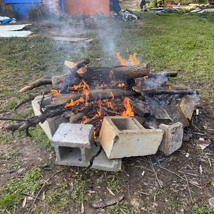 Bonfire to keep warm.    However there is a full inside bar with great excellent food