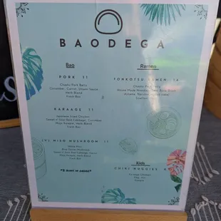 a menu on a table