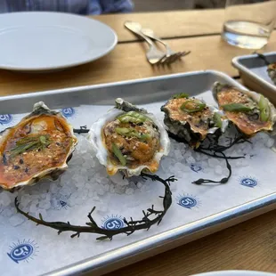 Broiled kimchi oyster. Cool idea. Alas, not enough kick nor sour to really give the kimchi flavors
