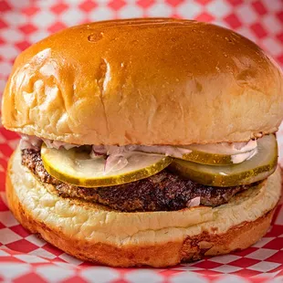  a hamburger with pickles