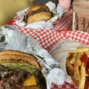 Wagyu Cheeseburger  Fries Salted Caramel Shake Strawberry Shake