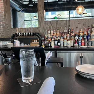a glass of water on a table