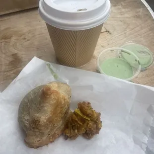 Samosa, fritters and a hot chai