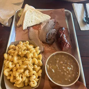 That's supposed to be 1/3 lb of sausage?? And brisket, large Mac and Cheese, small beans.