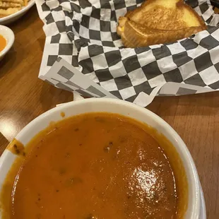 Grilled cheese and tomato soup.