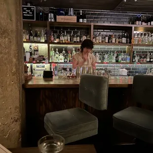 a bartender behind the bar