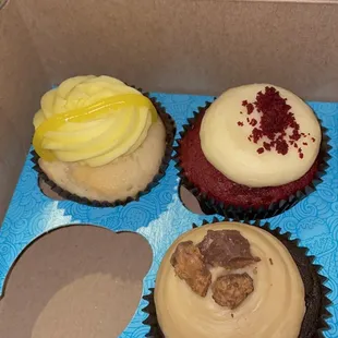 Lemon Drop Cupcake, &quot;Famous&quot; Red Velvet Cupcake and Peanut Butter Cup Cupcake