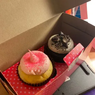 Pink Vanilla Cupcake and  Cookies-n-Cream Cupcake