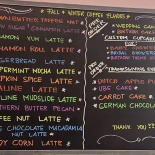 Latte menu and pre order cake menu