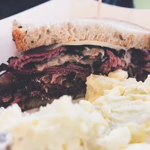 Pastrami and swiss on rye with spicy deli mustard