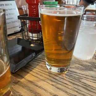 a glass of beer on a table