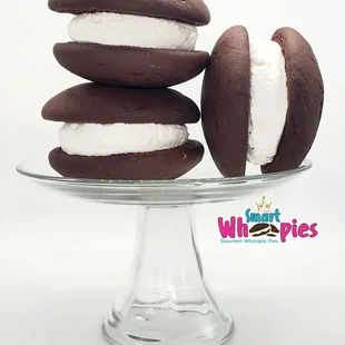 Traditional Whoopie Pie: Chocolate with Vanilla Cream. 
Made with Ghirardelli Majestic Cocoa.