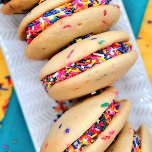 Birthday Cake Whoopie Pie: 
Birthday Cake with Vanilla Cream and sprinkles.
