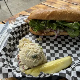 Turkey and Avocado Sandwich with homemade potato salad