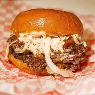 Double smash burger with everything.