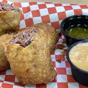 Pastrami Eggroll with Chimichurri and Burger Sauce