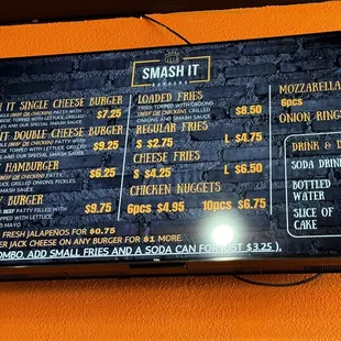 Smash It Burger Menu