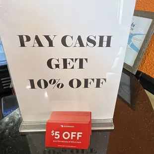 10% off for cash