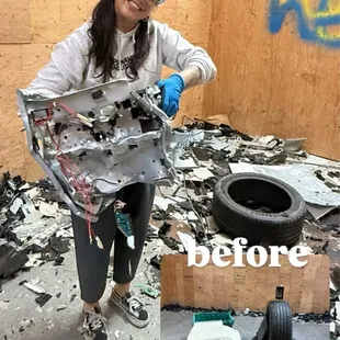 Female rage featuring destroyed printer