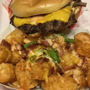 Burger with Loaded Tots