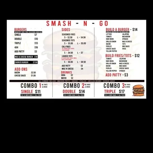 Smash n Go menu