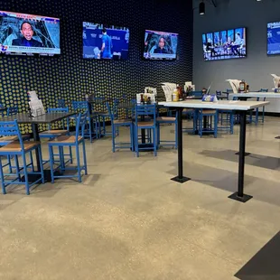 Sitting area near axe throwing