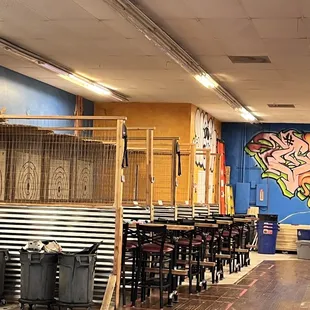 Inside - axe throwing lanes
