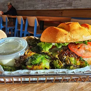 Mushroom and swiss double cheeseburger w/ fried Brussel sprouts