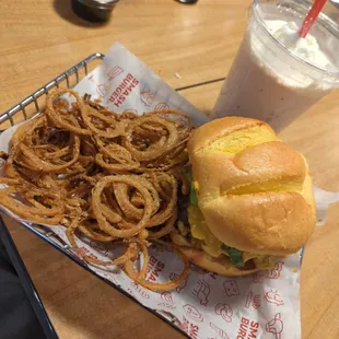 a basket of fries and a sandwich