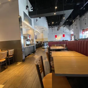 a view of the dining area of a fast food restaurant
