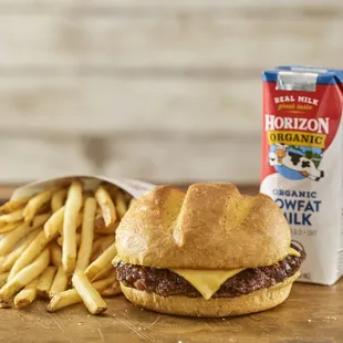 a carton of milk and french fries