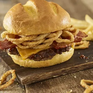 bacon, cheese, and onion rings