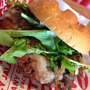 Truffle Swiss organic arugula &amp; mushroom burger