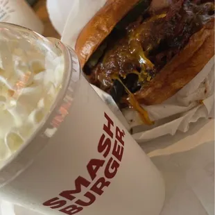 Double Smoked Bacon Brisket Burger Salted Caramel Shake