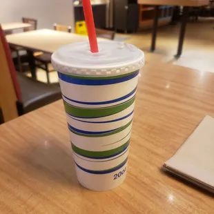 a plastic cup with a straw on a table