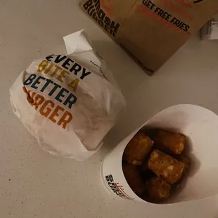 double patty smash burger with smash tots