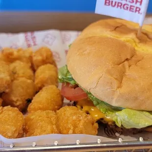 Bacon burger and tots yum