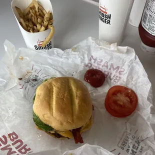 Double Bacon Smash Burger Regular Smash Fries