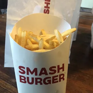 This is supposed to be a large French fry. Barely even 3/4 full