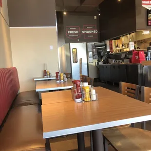 a view of the dining area of a fast food restaurant