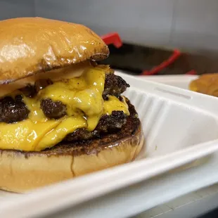 Burger and waffle fries! Delicious!