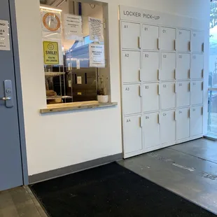 Pick up window and lockers
