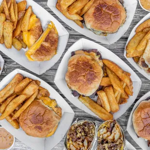  variety of burgers and fries