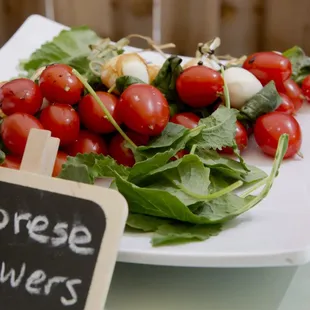 Caprese Skewers. Yum! (signage by me)