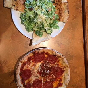 Americano pizza &amp; chopped Caesar salad
