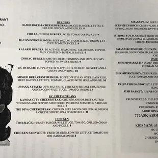 a menu for a restaurant